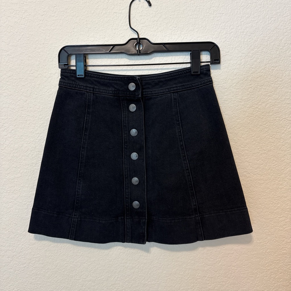 Black Button-Front Denim Skirt